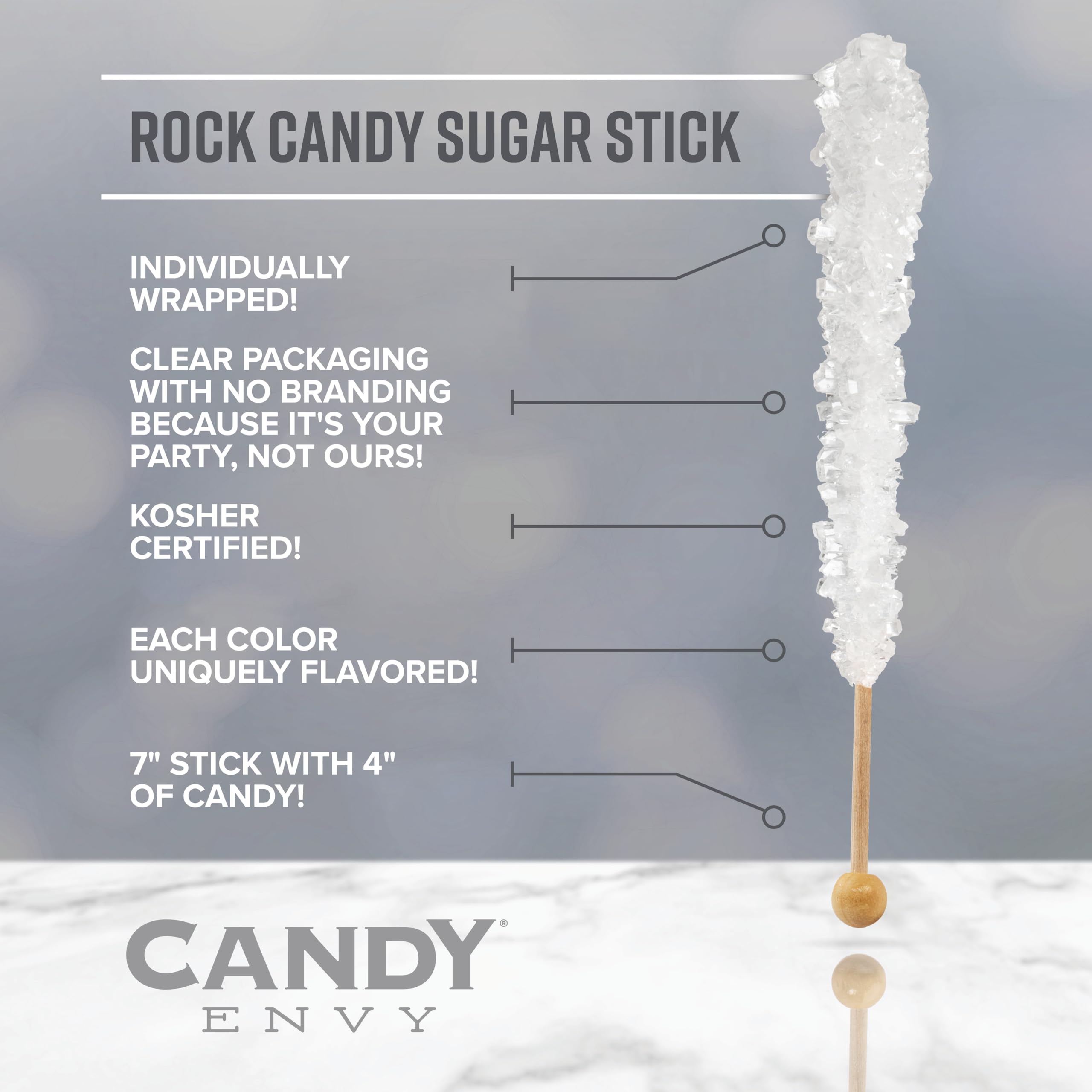 Candy Envy unwrapped stick detail showing sugarlized handle and ready-to-use benefit