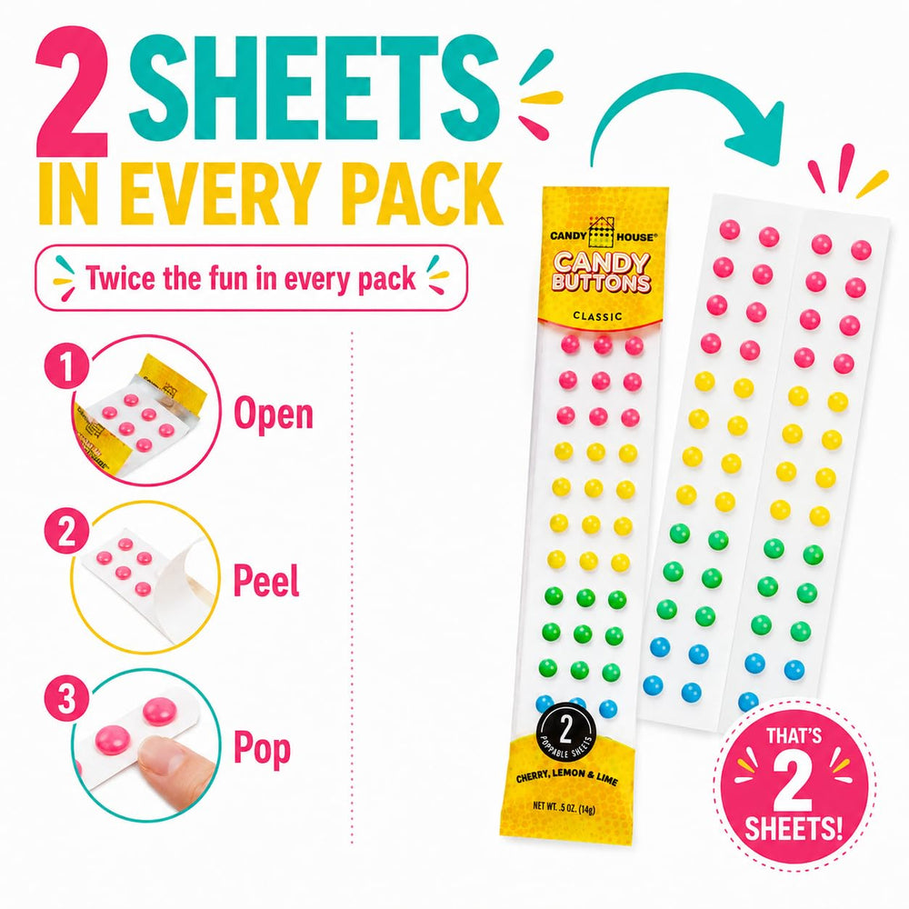 Candy House strip being peeled to reveal dots for playful, easy-to-eat benefit