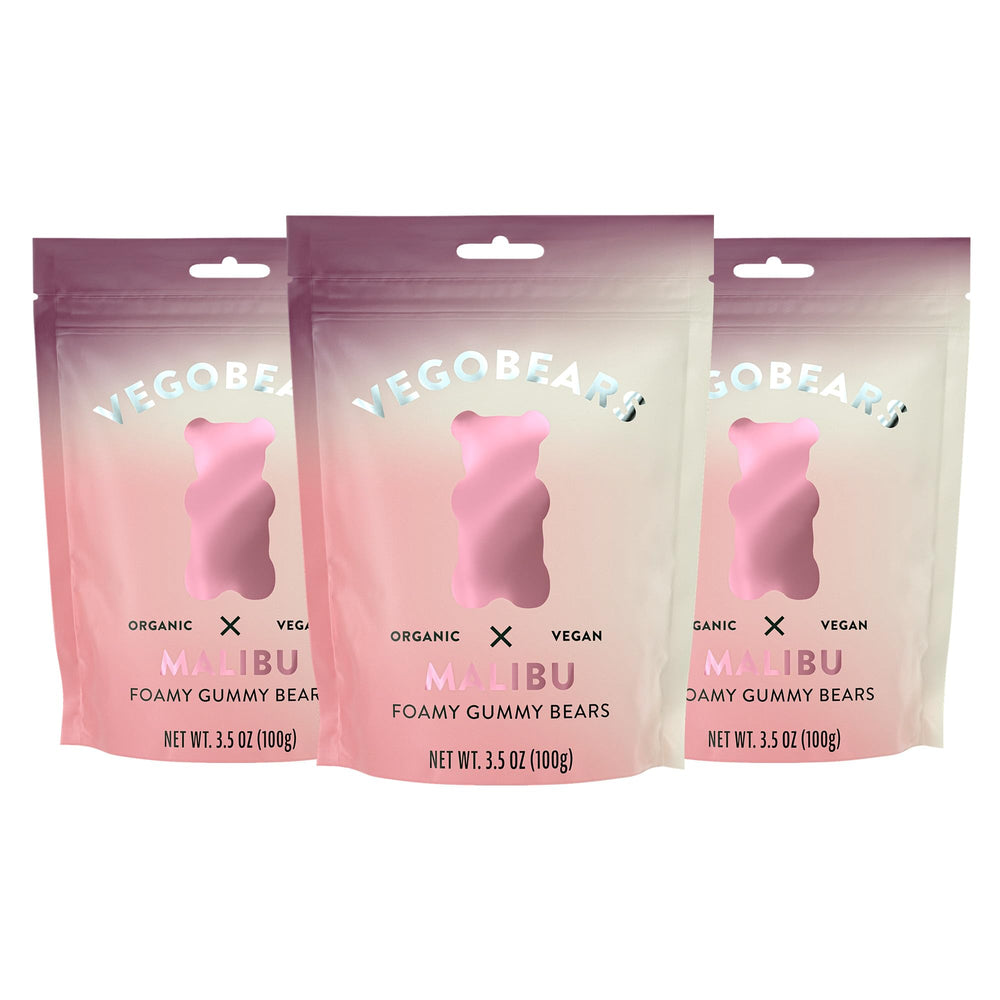 Candy People VegoBears Malibu front packaging showing organic cherry raspberry benefits