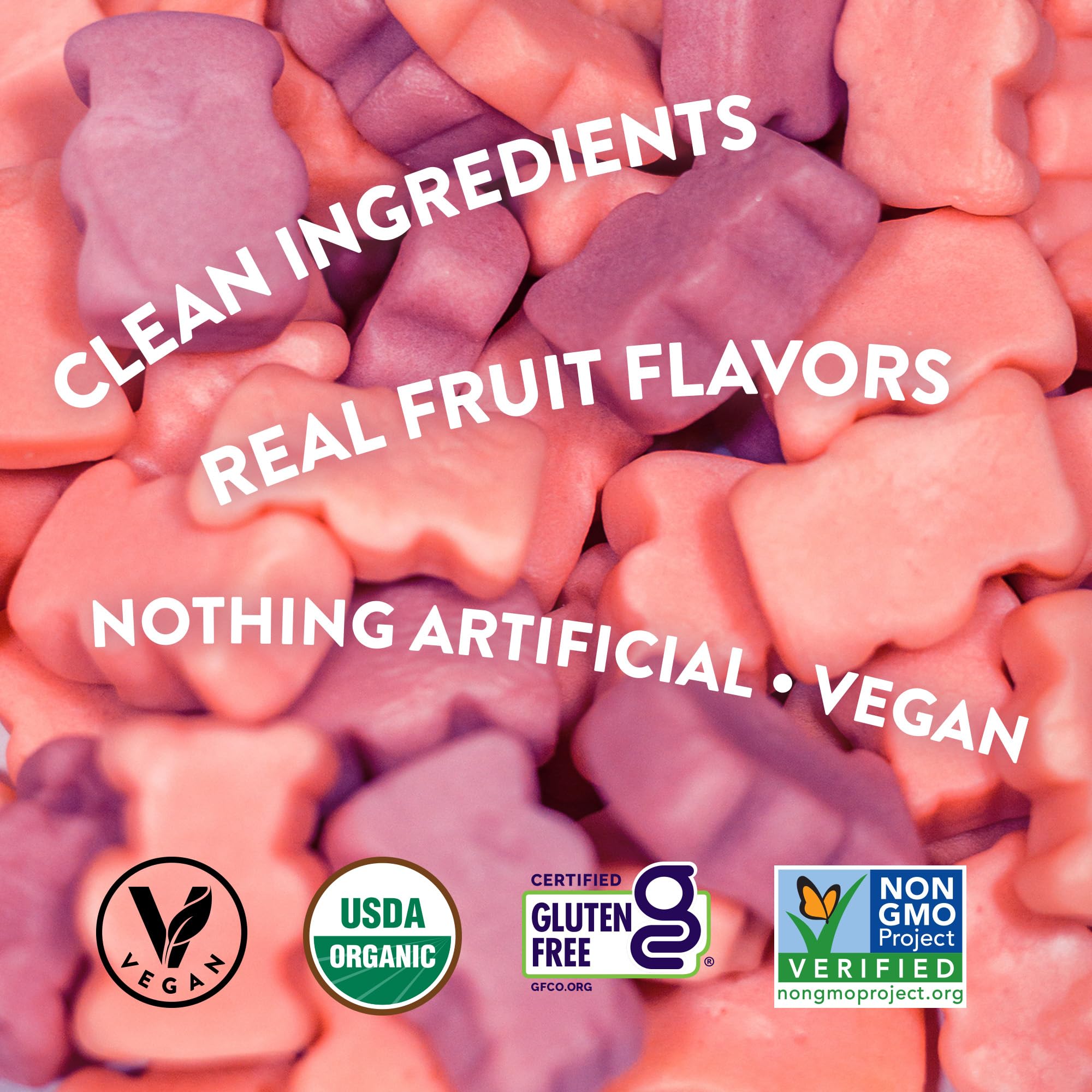 Candy People VegoBears open bag with gummies scattered showing portion convenience