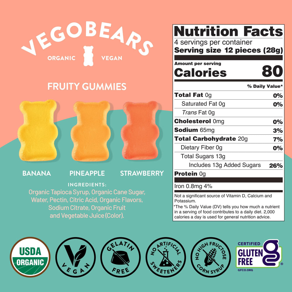 Candy People VegoBears open pouch with colorful gummies showing portable snack convenience