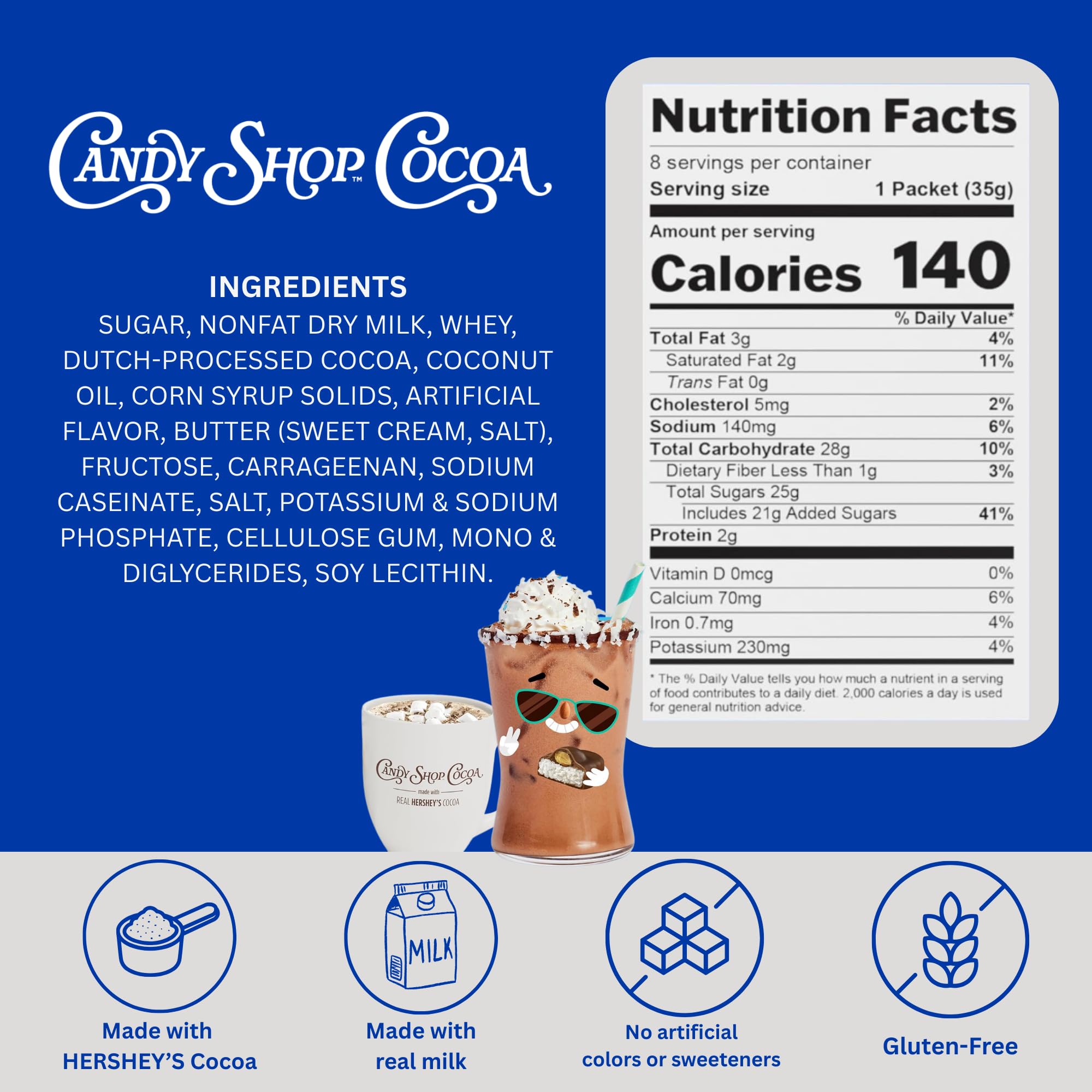 Candy Shop packet next to a ruler and mug, packet size for travel convenience