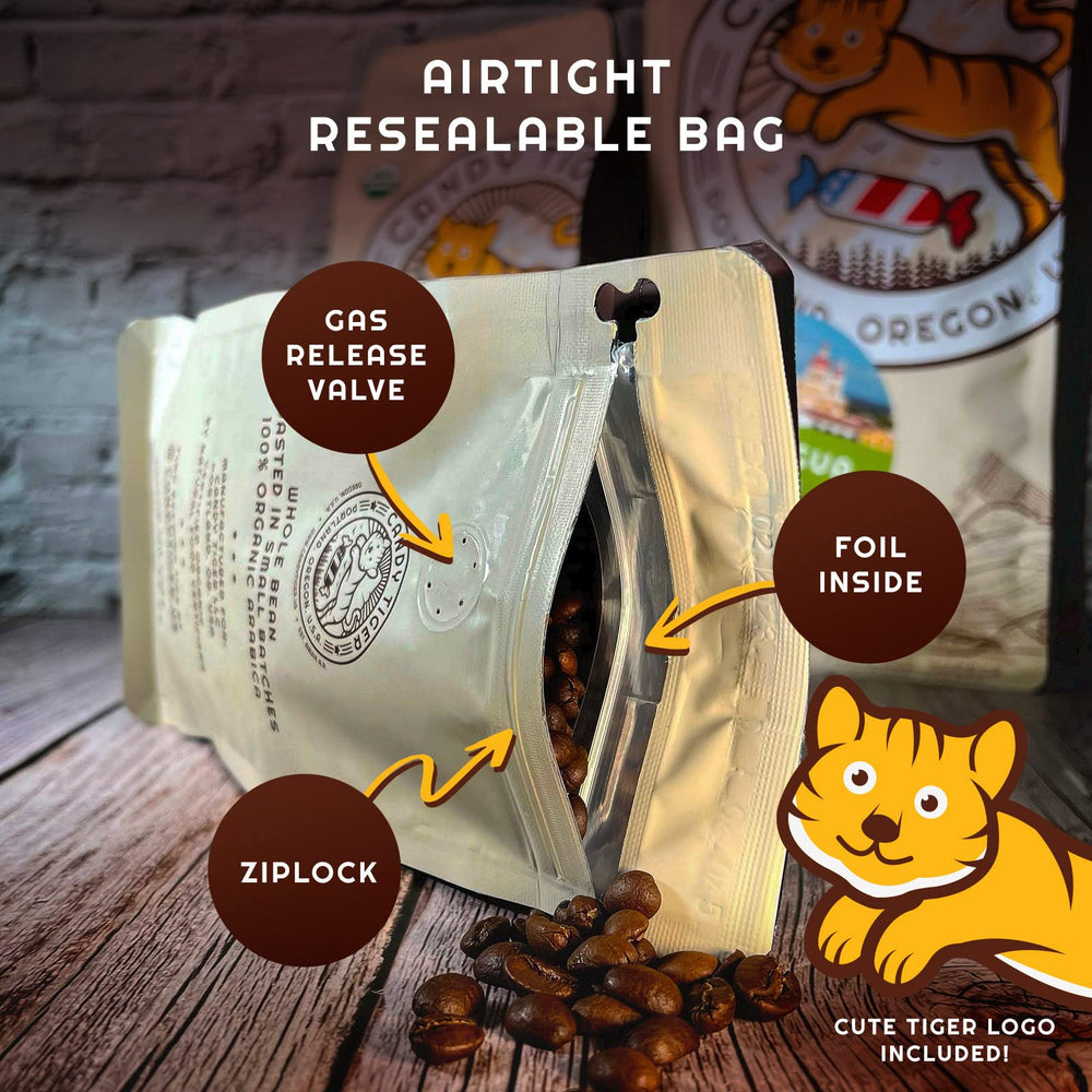 CANDY TIGER 12 oz bag beside a ruler showing scale and portion size