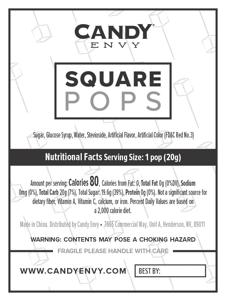 Candy Envy Red Square Pops arranged on a party table adding color and festive flavor