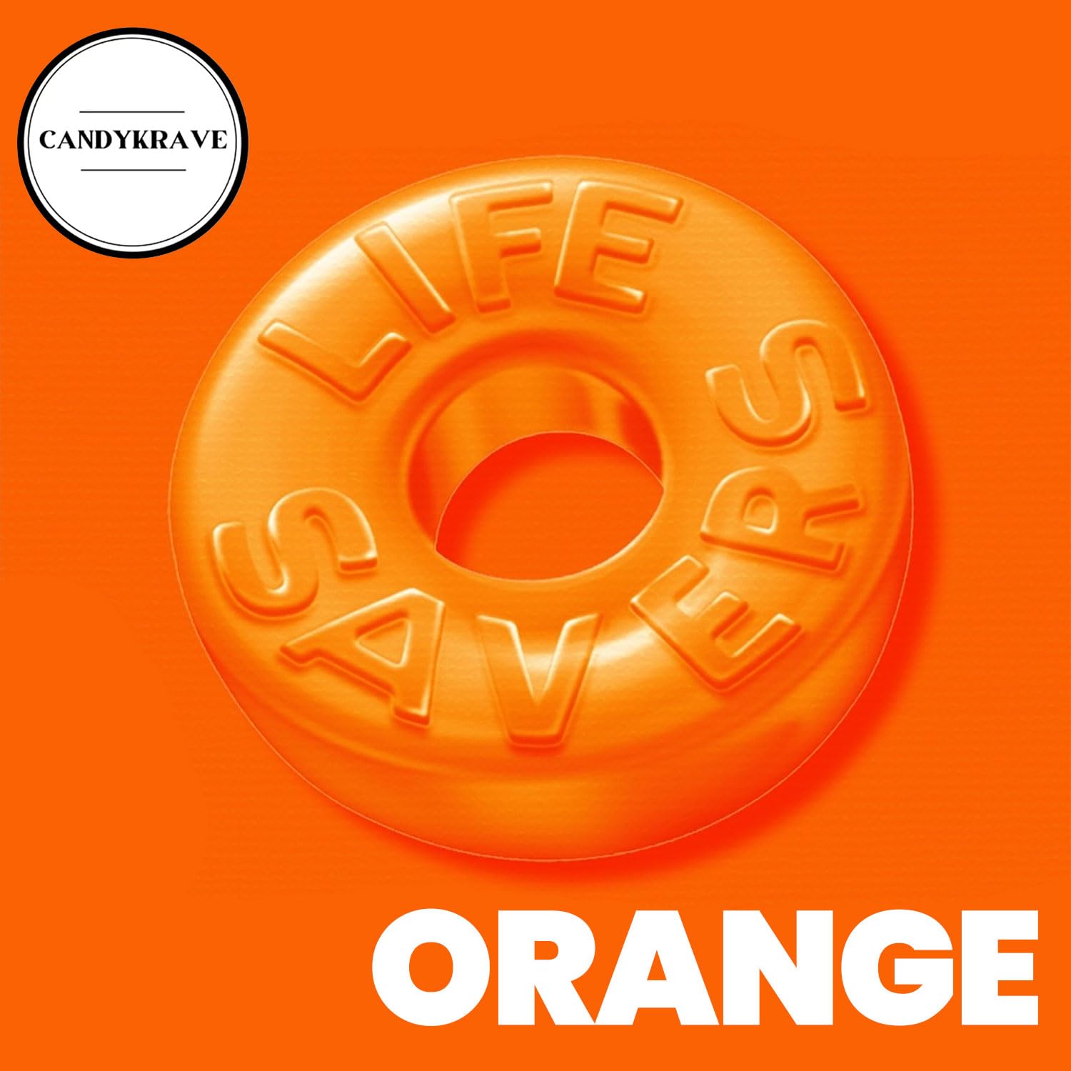 CandyKrave LifeSavers orange beside hand for size and portion perspective