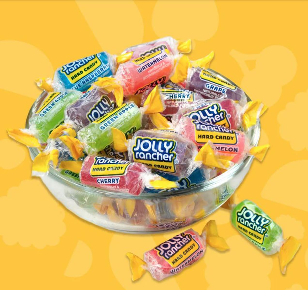 Candylish Jolly Ranchers size comparison beside a ruler showing piece scale