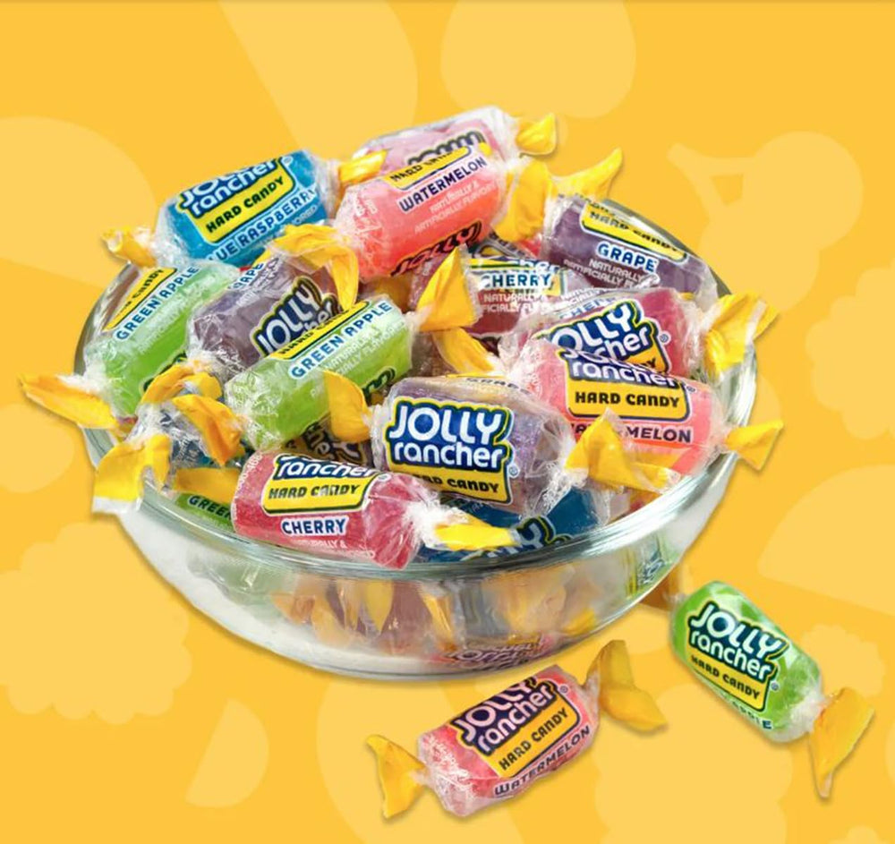 Candylish Jolly Ranchers size comparison beside a ruler showing piece scale
