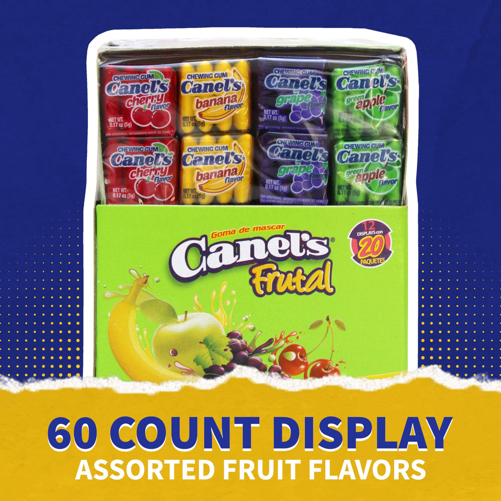 Canel’s spread of cherry banana grape and apple packs for visual flavor choice and variety
