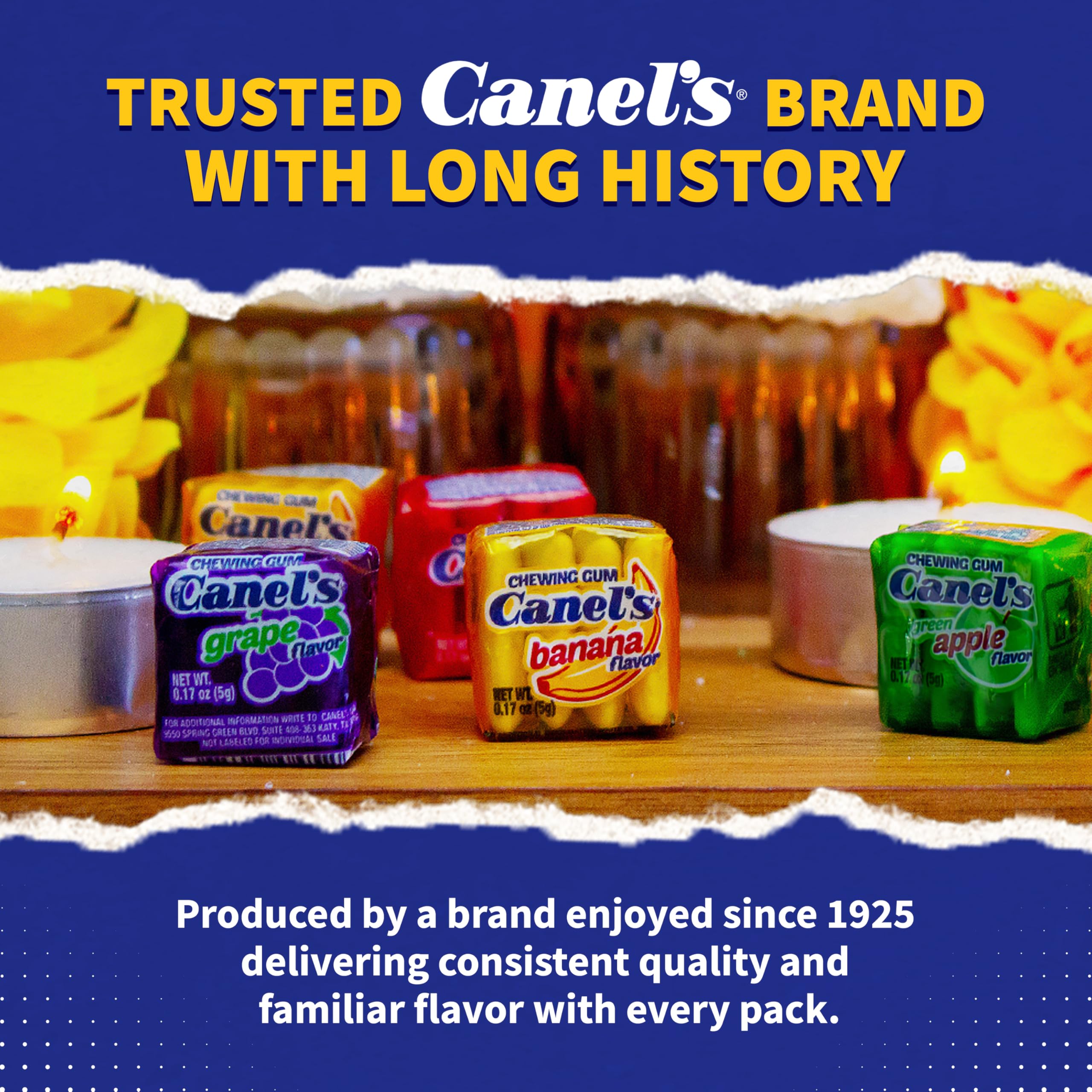 Canel’s gum pieces removed to show texture and chew appeal