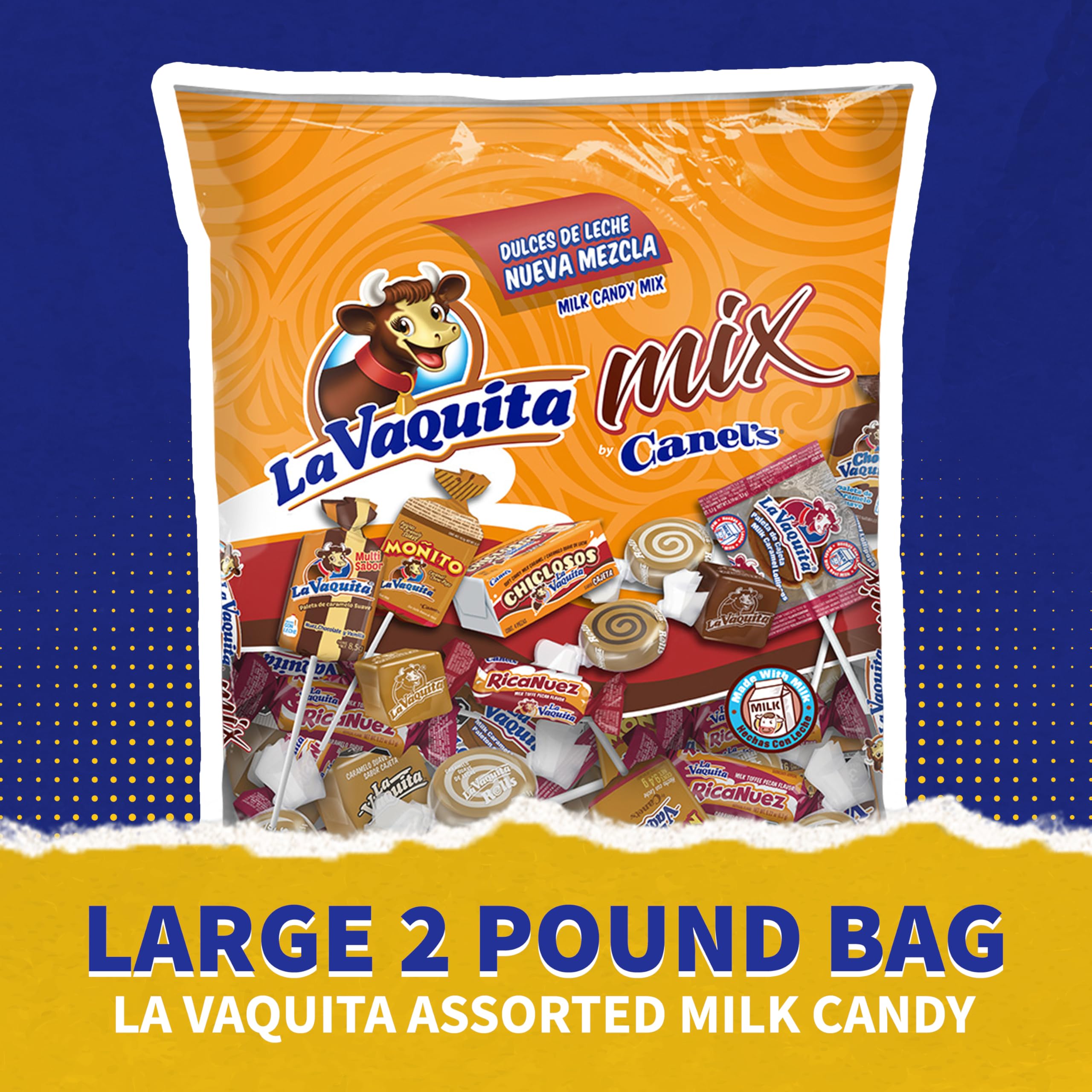 Canel's open bag revealing assorted milk candies for party-ready serving