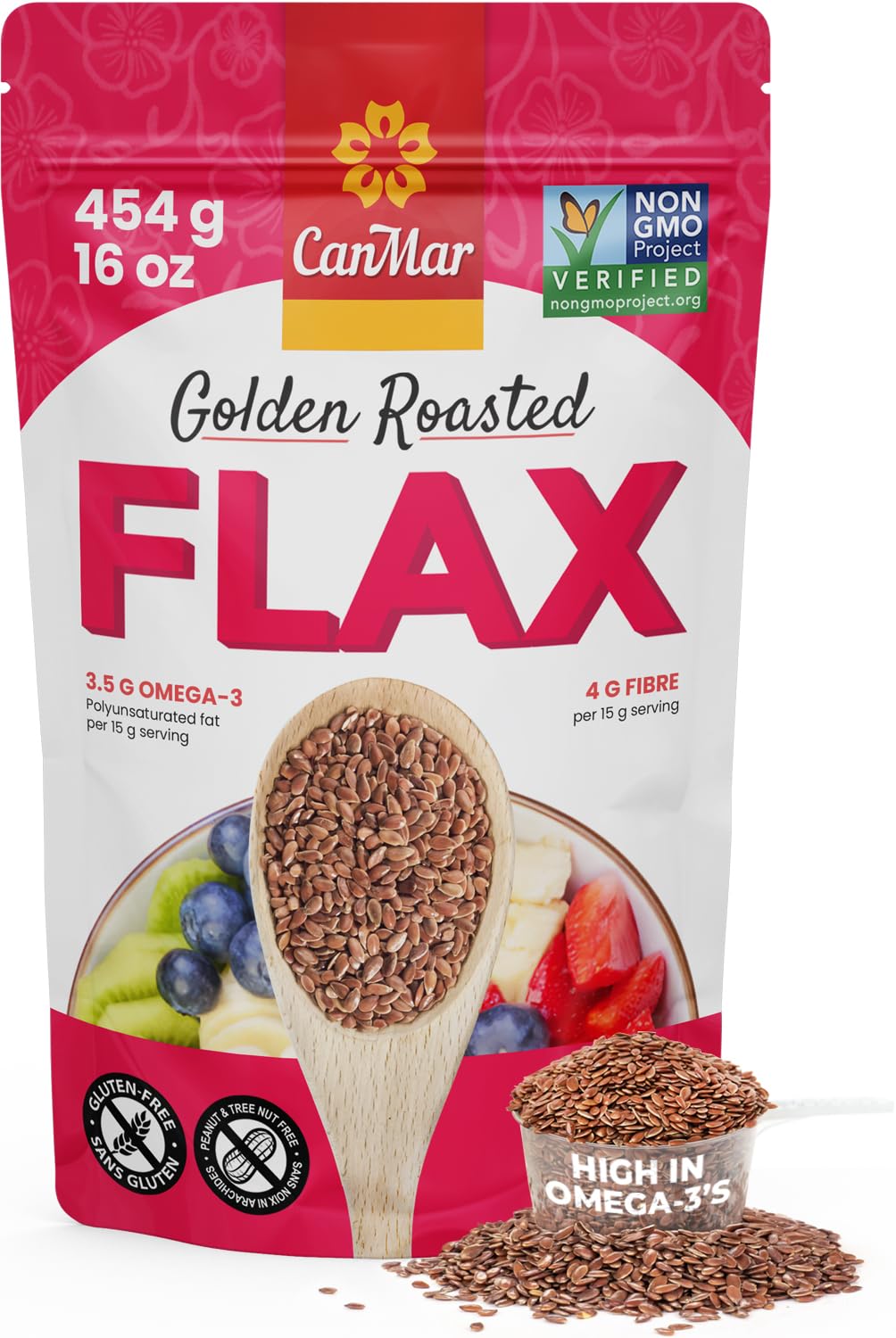 CanMar front pouch showing flaxseed packaging and easy use
