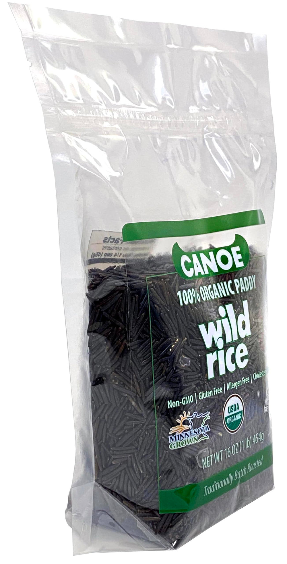 Canoe one-pound bag next to measuring cup showing portion and scale benefit