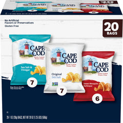 Cape Cod variety pack front view showing three flavors and count, convenient portability