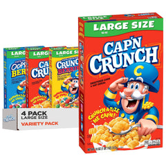 Cap'n Crunch front packaging showing all four large boxes and recognizable logo for pantry-ready convenience