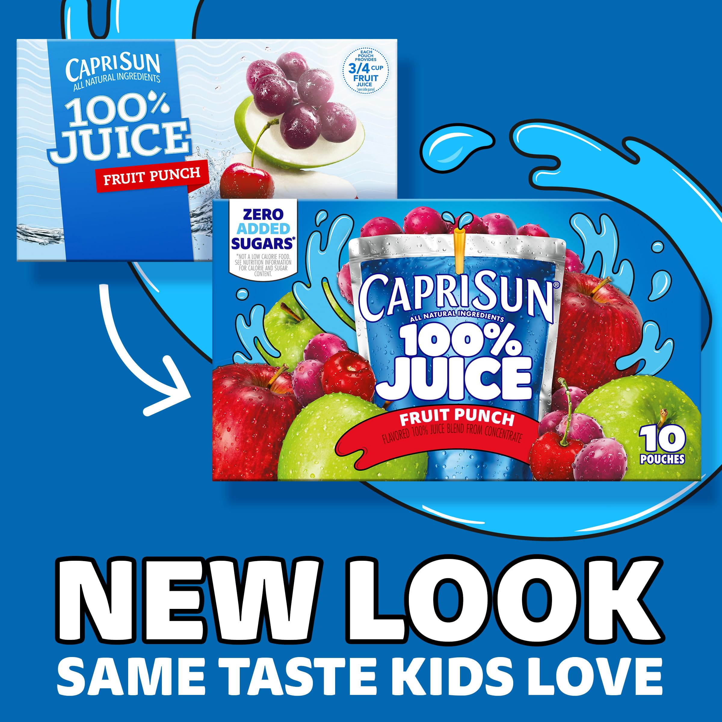Capri Sun pouch close-up highlighting foil texture and natural juice appeal