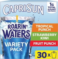 Capri Sun Roarin' Waters front box showing 30-count convenience and variety