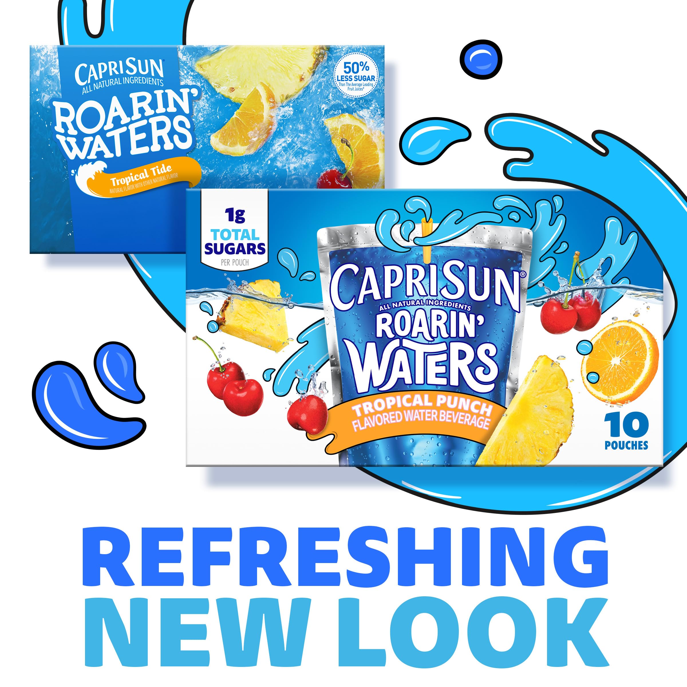 Capri Sun tropical punch pouch close-up showing vibrant flavor appeal