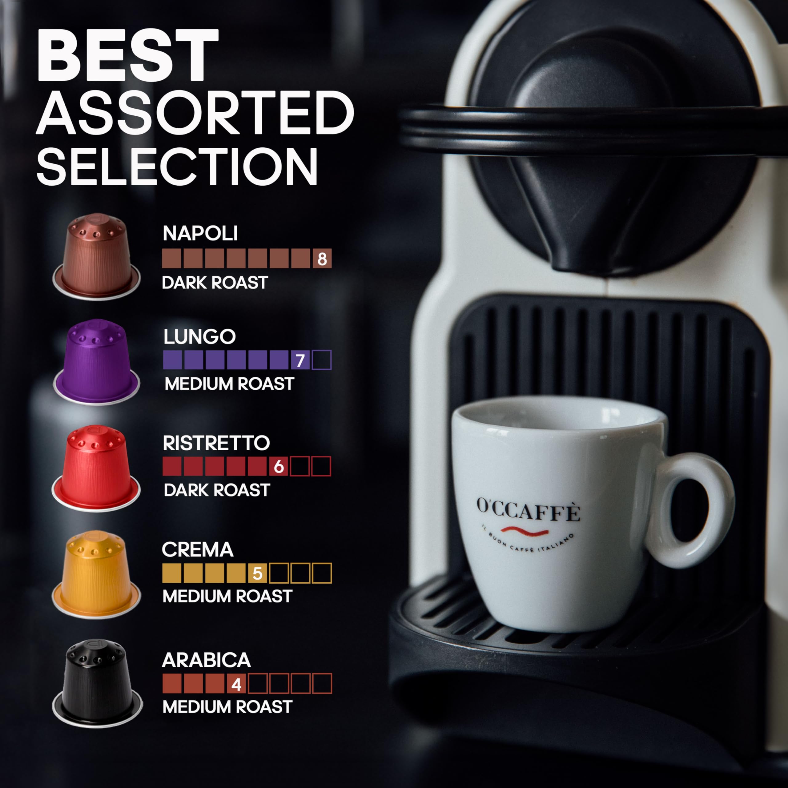 Capsucup pods arranged in a tray displaying different blends clearly