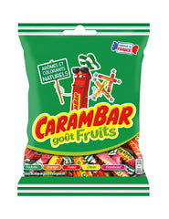 Carambar front packaging showing 130 g bag, clear branding and inviting fruit images