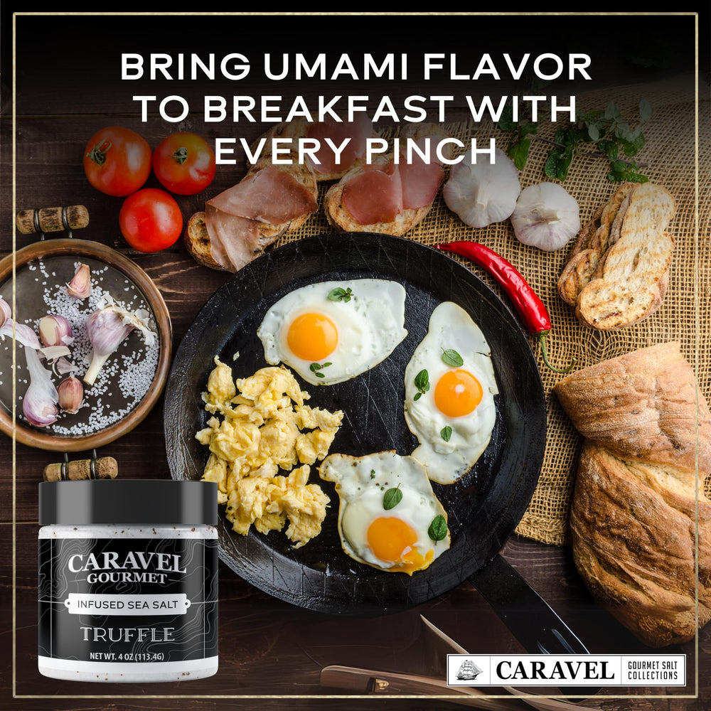 Caravel Gourmet seasoning poured onto dish illustrating enhanced flavor finish