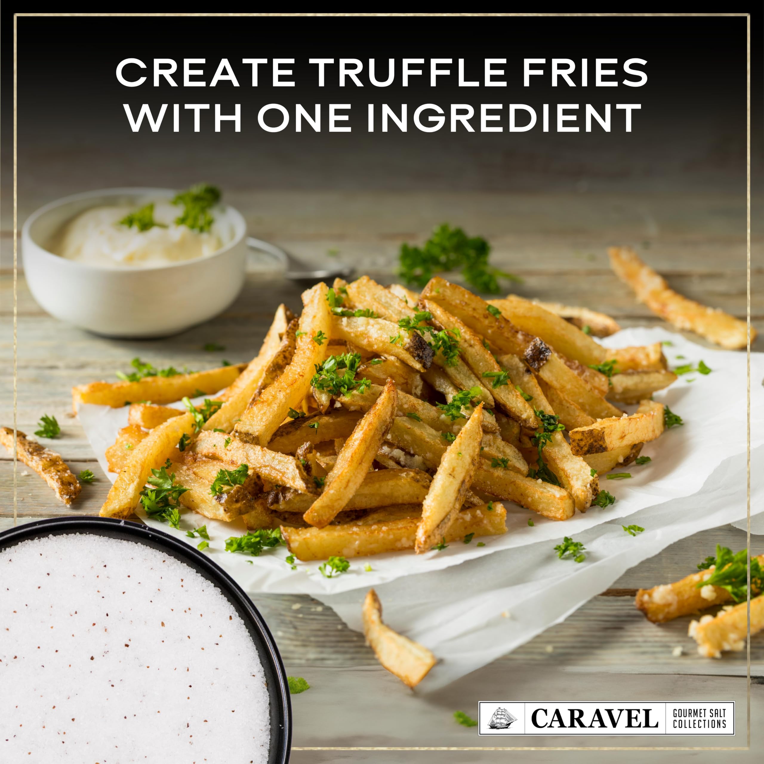 Caravel Gourmet jar opening texture view showing salt and truffle blend benefit