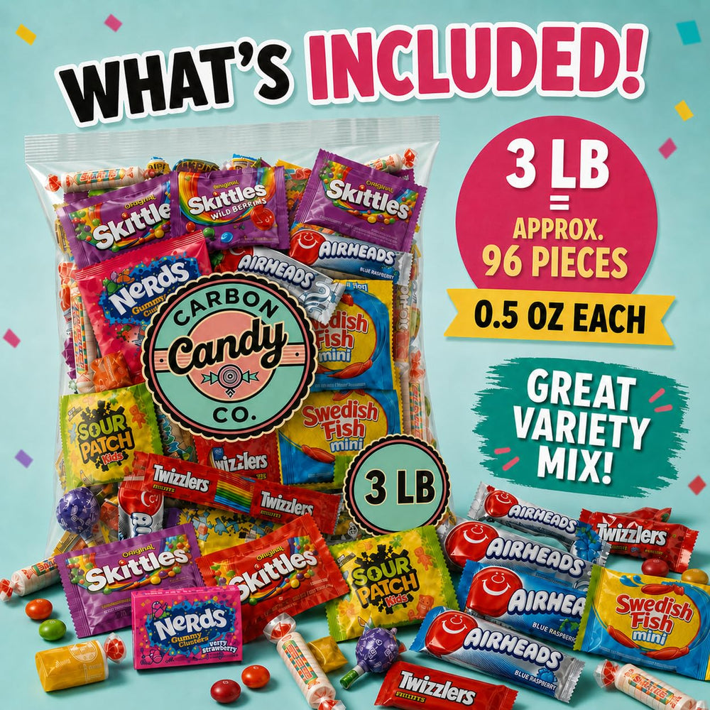 CARBON CANDY CO. detailed candy textures showing chewy and hard pieces for diverse tastes