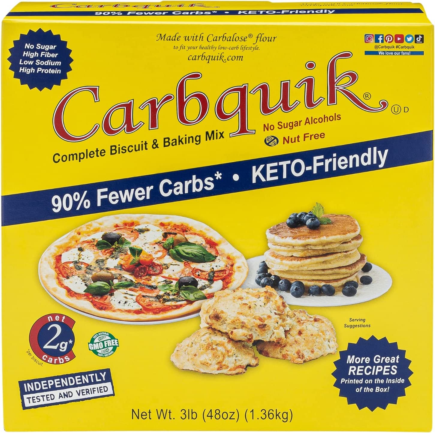 Carbquik front packaging showing 3 lb box and key benefits