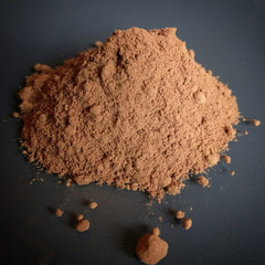 Open pouch close-up of Caribbean Coastal Delights cacao powder texture for smooth mixing and deep flavor