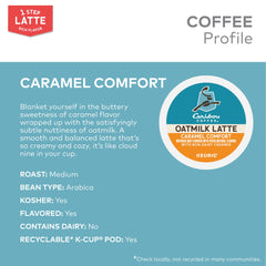 Brewed Caribou Coffee caramel oatmilk latte top view showing creamy surface and inviting aroma