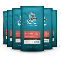 Caribou Coffee front packaging showing caramel flavor and weight benefits