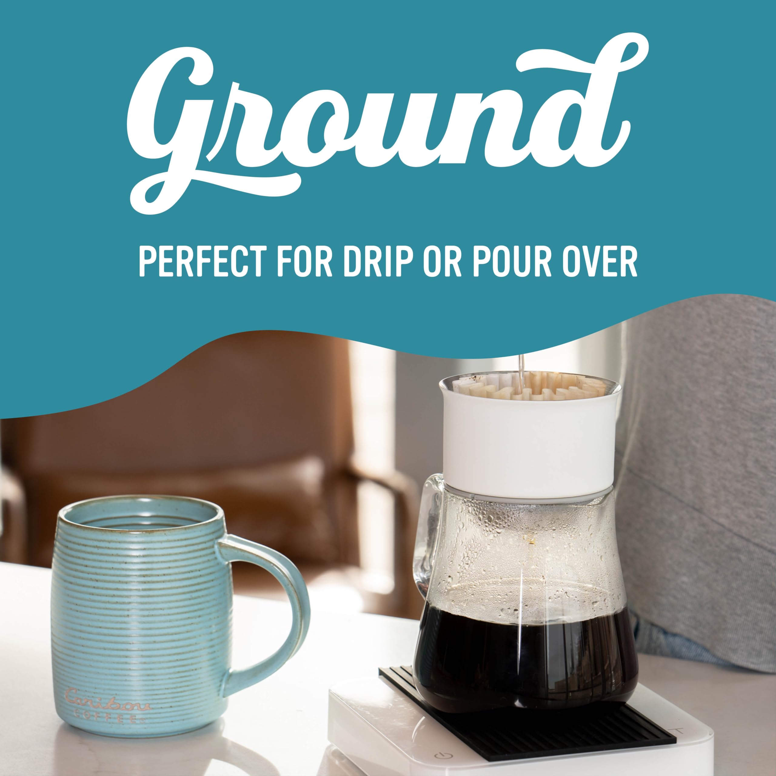 Stacked six 11-ounce Caribou Coffee bags to show total 66 ounce value