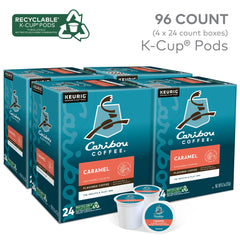 Caribou Coffee K-Cup top label with caramel branding for easy identification and brewing