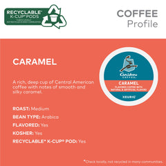 Caribou Coffee caramel brew pouring into a mug delivering a smooth, sweet cup fast