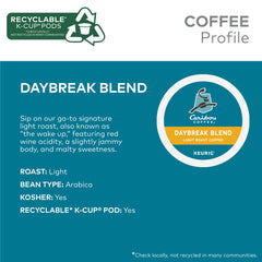 Caribou Coffee Daybreak pod close-up highlighting light roast brightness