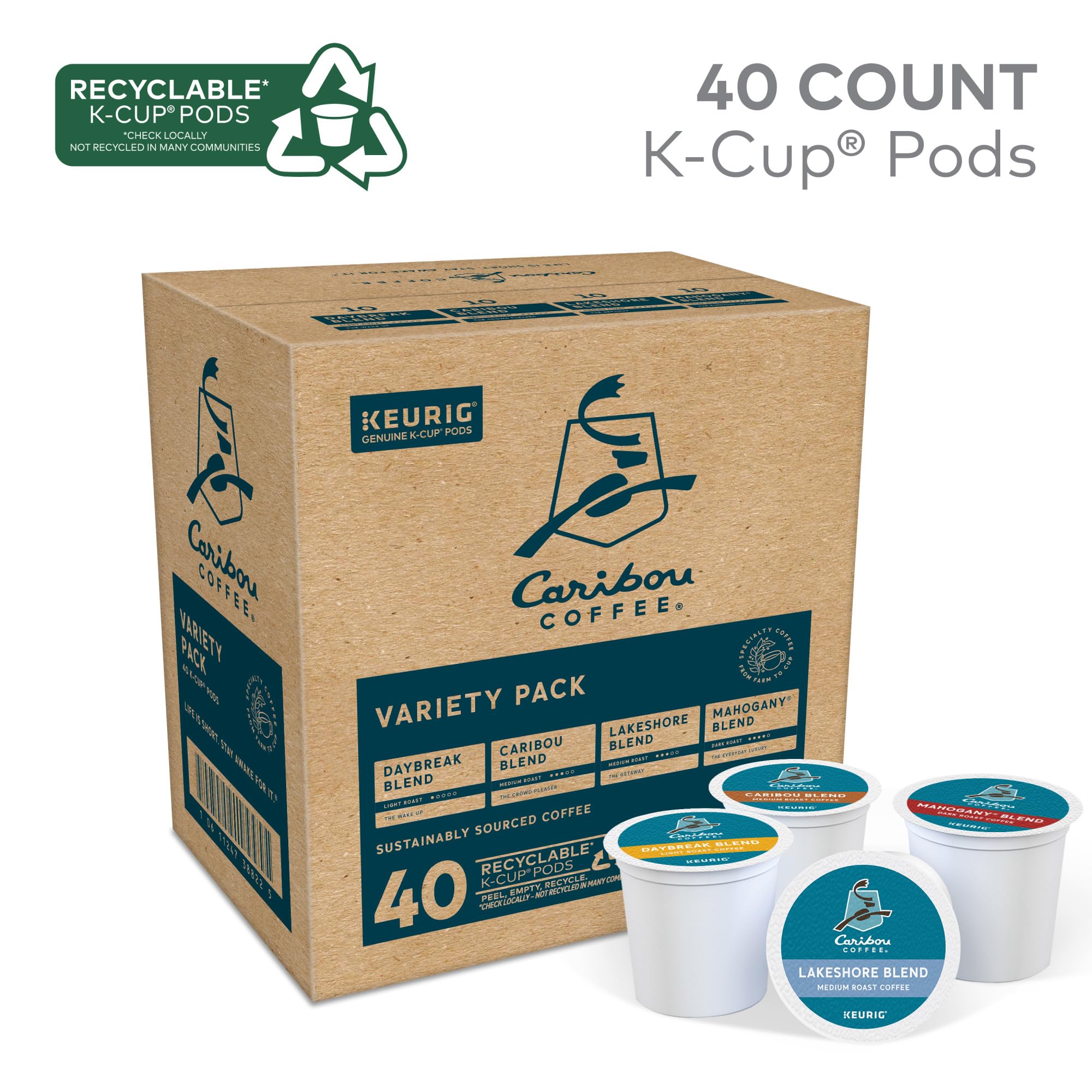 Caribou Coffee pods arranged to display blend variety and easy selection