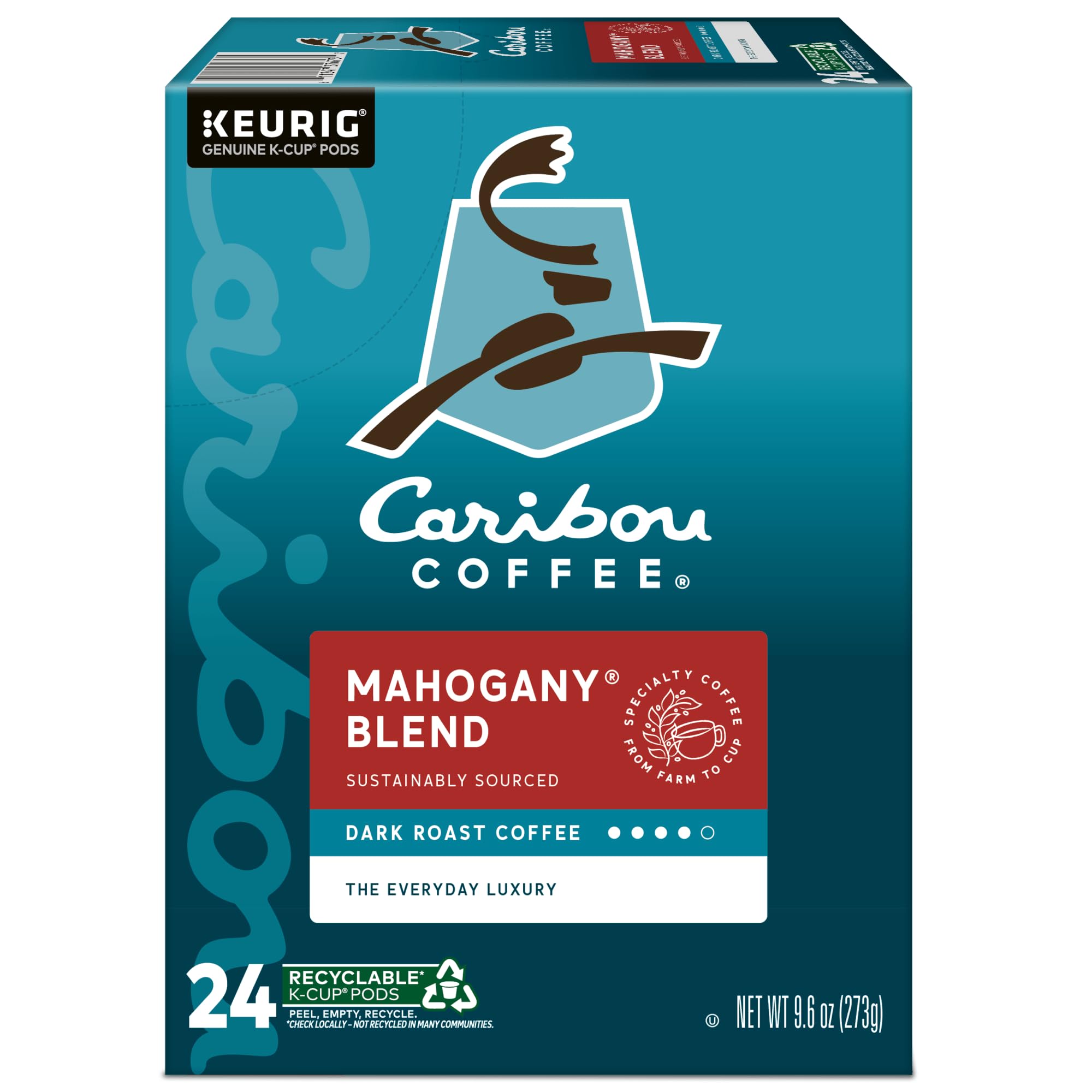Caribou Coffee Mahogany K-Cup close-up displaying pod detail and convenience