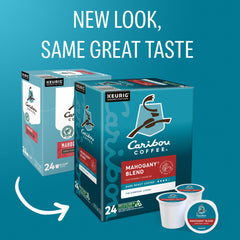 Caribou Coffee K-Cup pod close-up showing pod detail and fresh grind aroma
