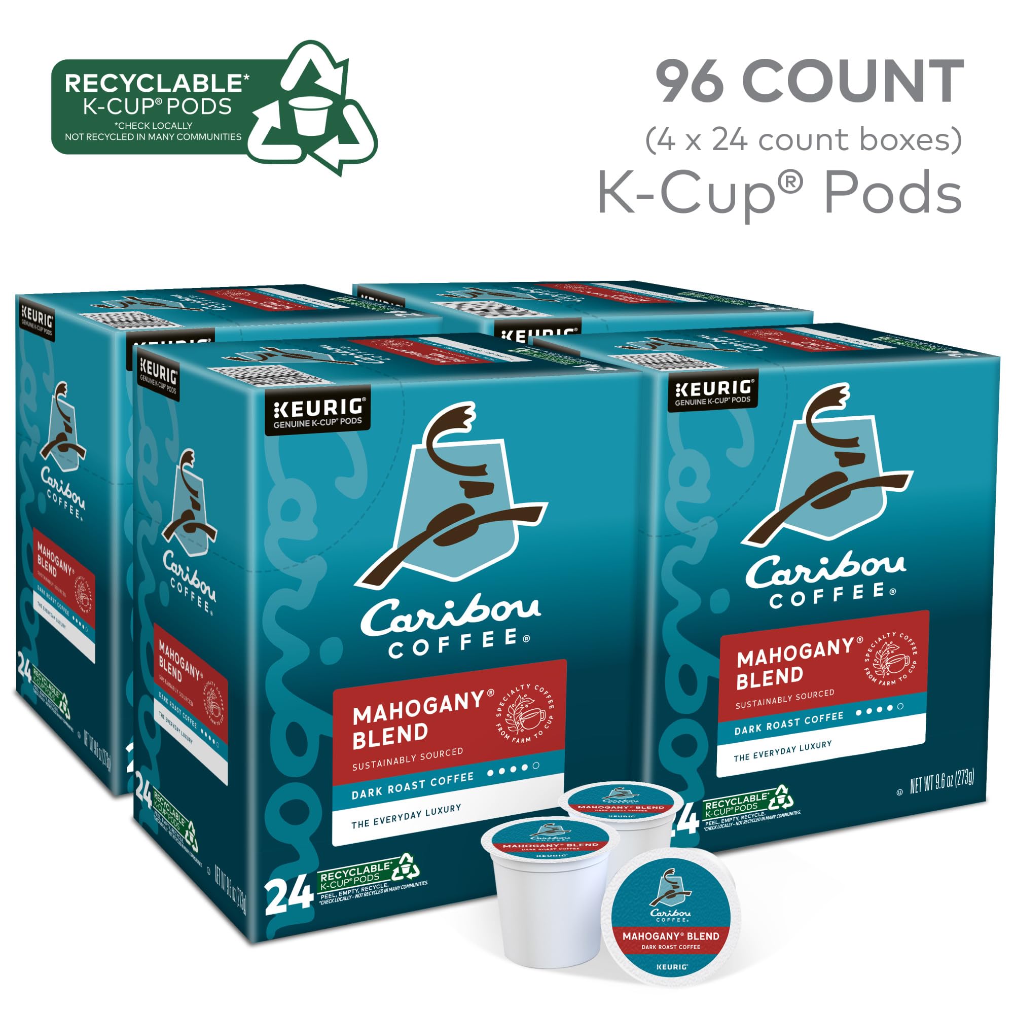 Caribou Coffee Mahogany being poured from a Keurig for a bold single-serve cup