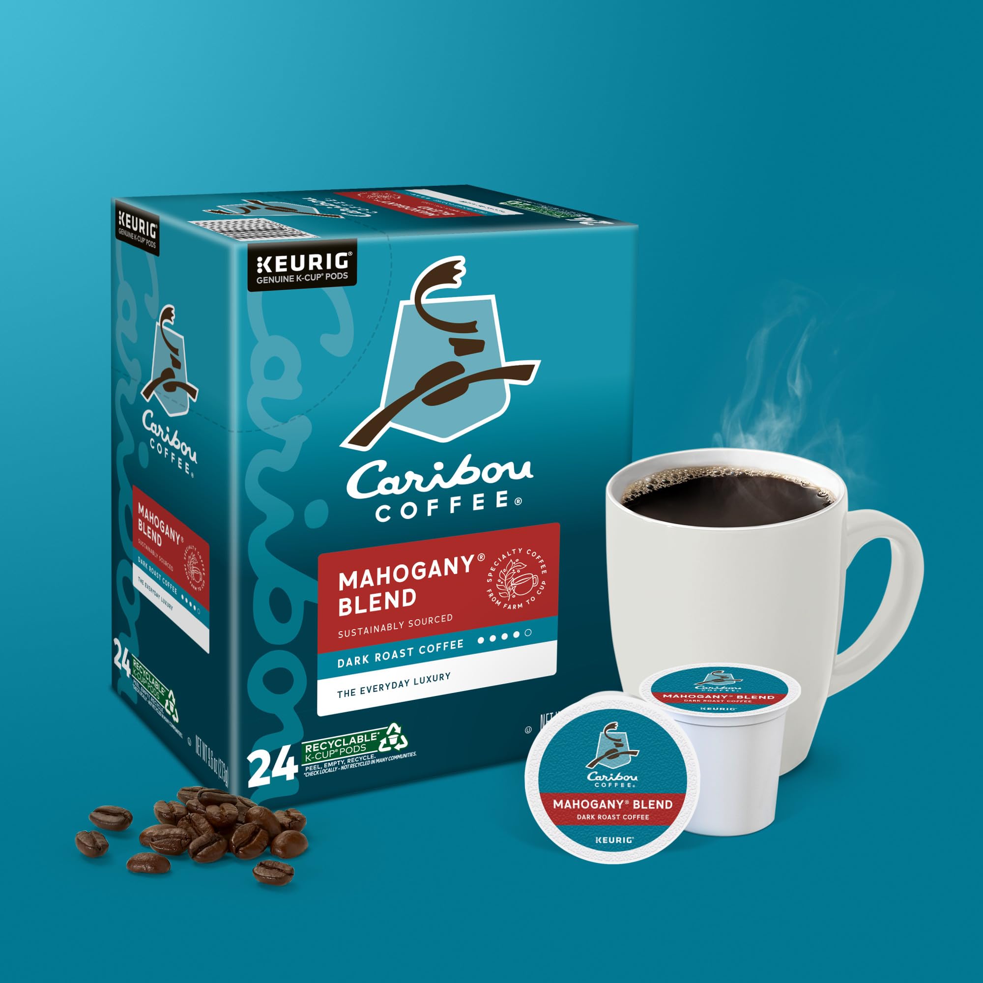 Caribou Coffee box held in hand to show the pack size and scale