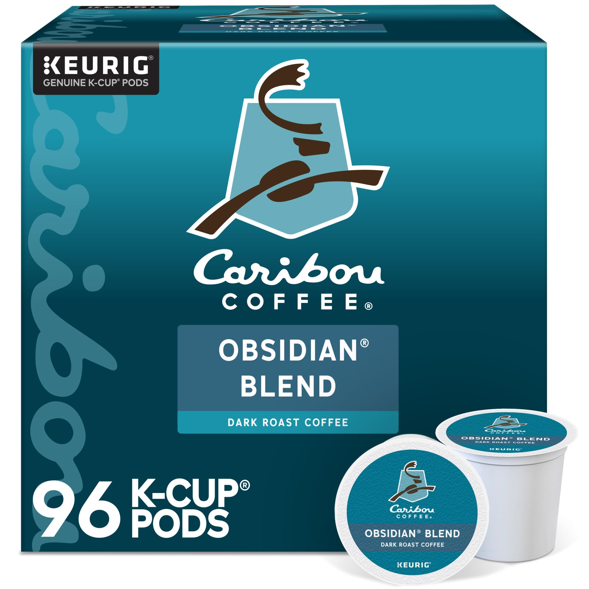 Caribou Coffee Obsidian front packaging showing 96-count and benefits