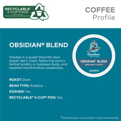 Caribou Obsidian K-Cup inserted in Keurig brewer demonstrating easy single-serve use