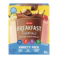 Carnation Breakfast Essentials front packaging showing product and benefits