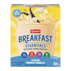 Carnation Breakfast Essentials front packaging showing product and convenience