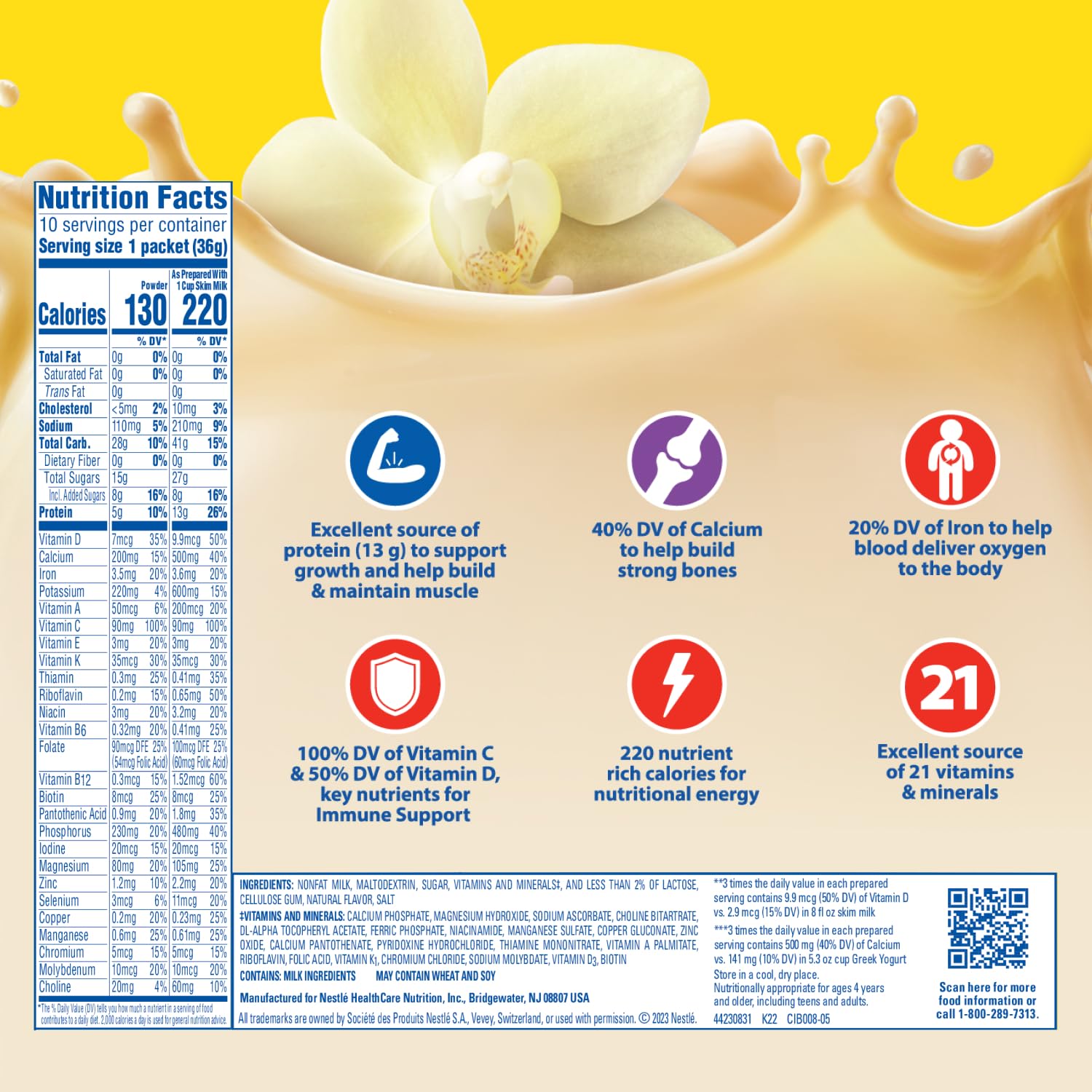 Carnation Breakfast Essentials poured into glass with milk for quick nutrition