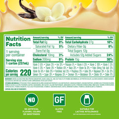 Carnation Breakfast Essentials label close-up highlighting protein and vitamins