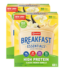 Carnation Breakfast Essentials front packaging showing vanilla powder and pack benefits