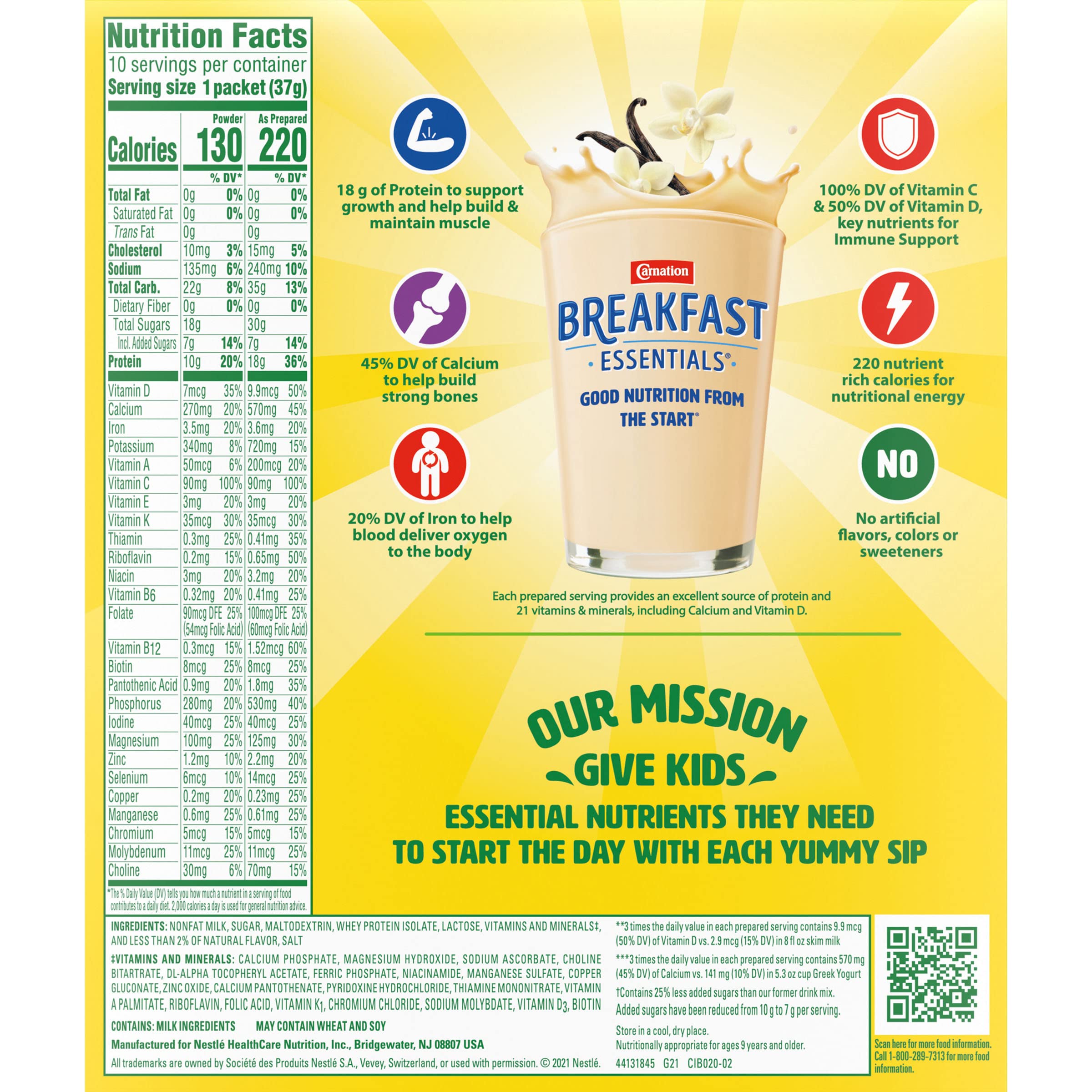 Prepared vanilla drink from Carnation Breakfast Essentials in a glass, ready-to-drink convenience