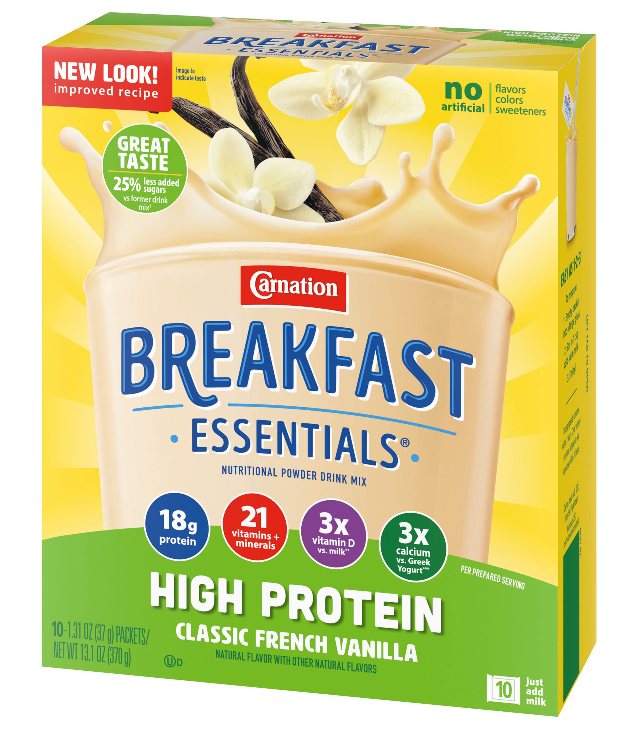 Scoop of Carnation Breakfast Essentials powder ready to mix, convenient portioning benefit