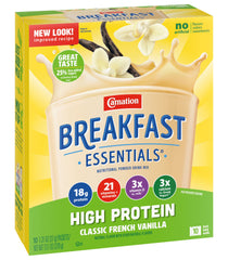 Close-up texture of Carnation Breakfast Essentials powder highlighting smooth blendability