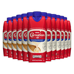 Carnation front packaging showing brand and carton for pantry convenience